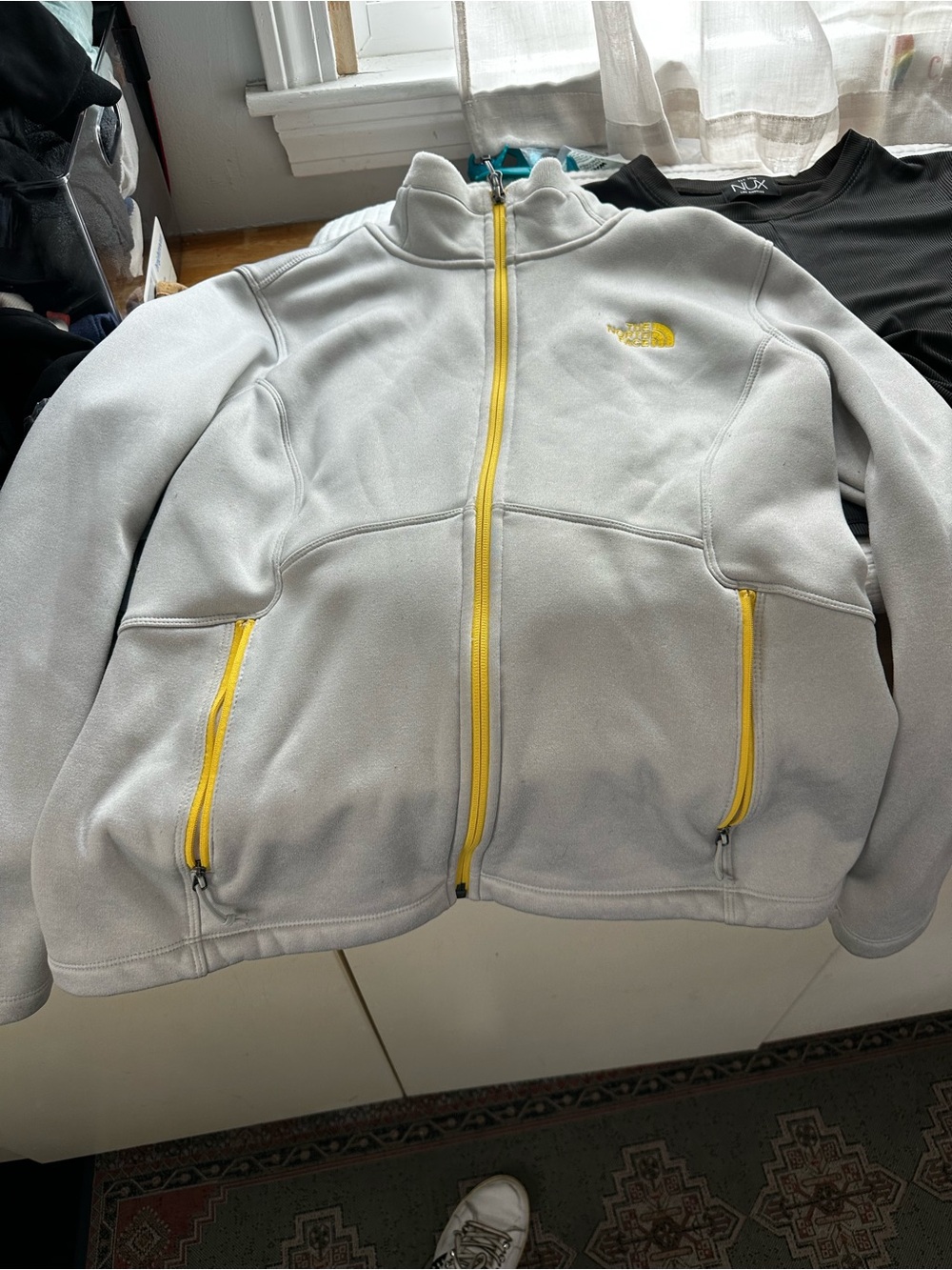 The North Face White Fleece Jacket with Yellow Trim
